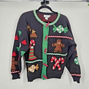 Sweater Loft Vintage Christmas Gingerbread Man Sweater Cardigan Made In USA Sz M